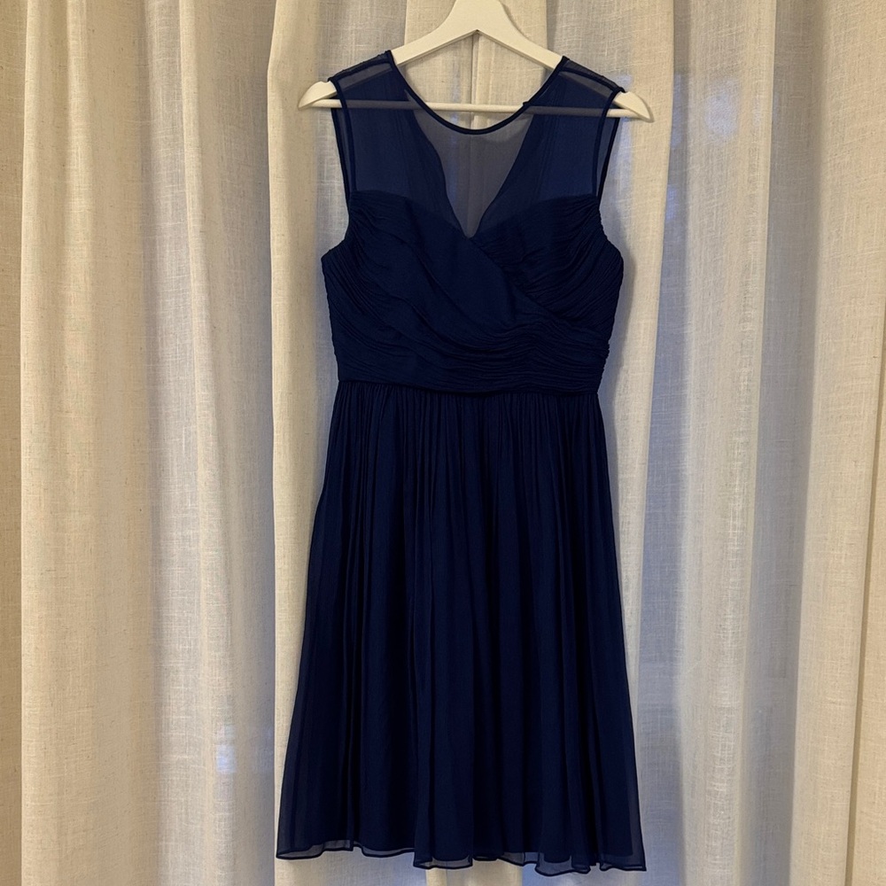 J. Crew Midnight Blue Sheer Panel Midi Dress